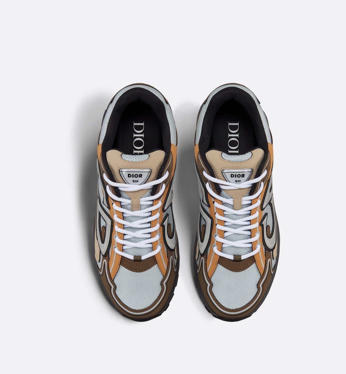 DIOR B30 Sneakers Gray Mesh with Brown, Orange and Beige Technical Fabric