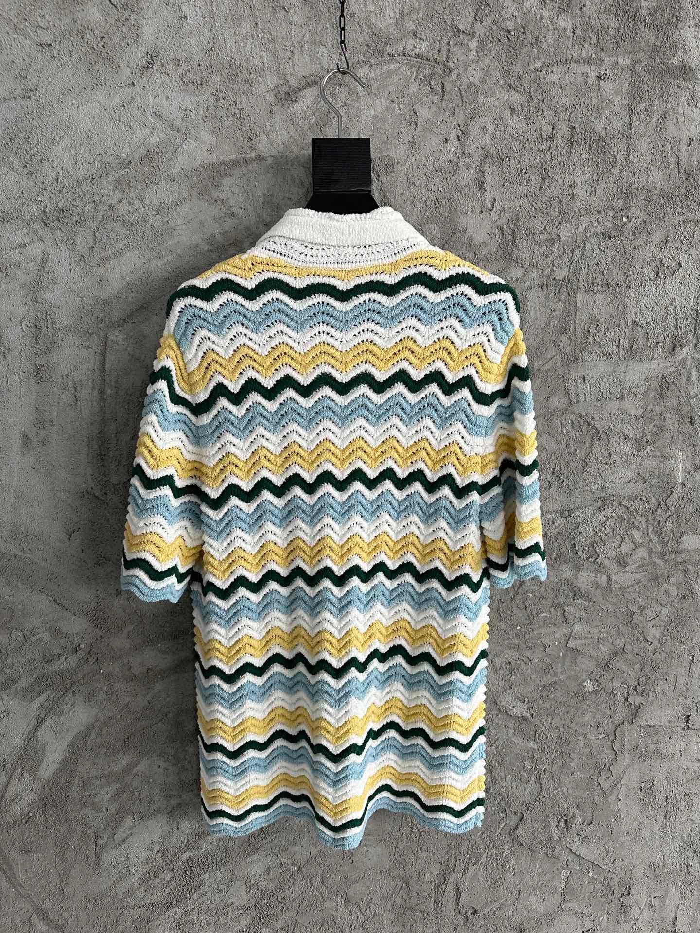 CASABLANCA WAVY BOUCLE BLUE AND YELLOW CROCHET SHIRTS