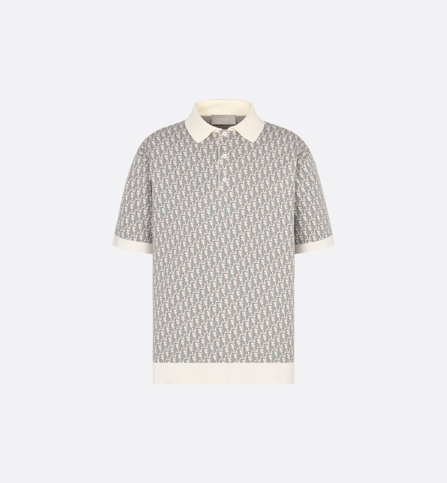 S2025 Dior Oblique Polo Shirt (White, Blue and Brown Cotton Jacquard)