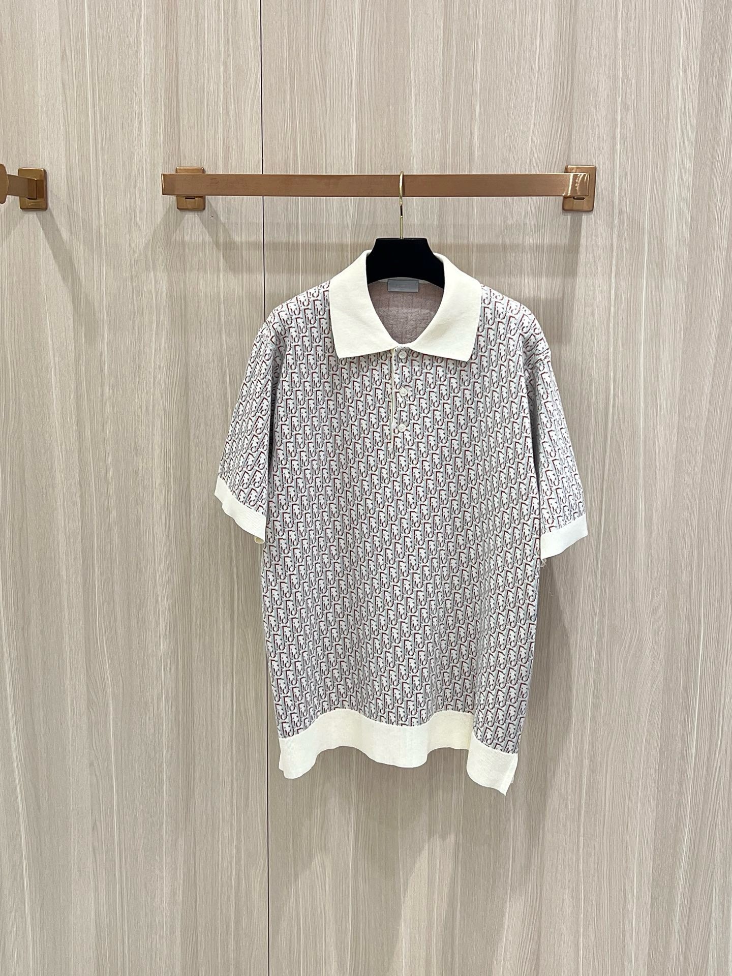 S2025 Dior Oblique Polo Shirt (White, Blue and Brown Cotton Jacquard)
