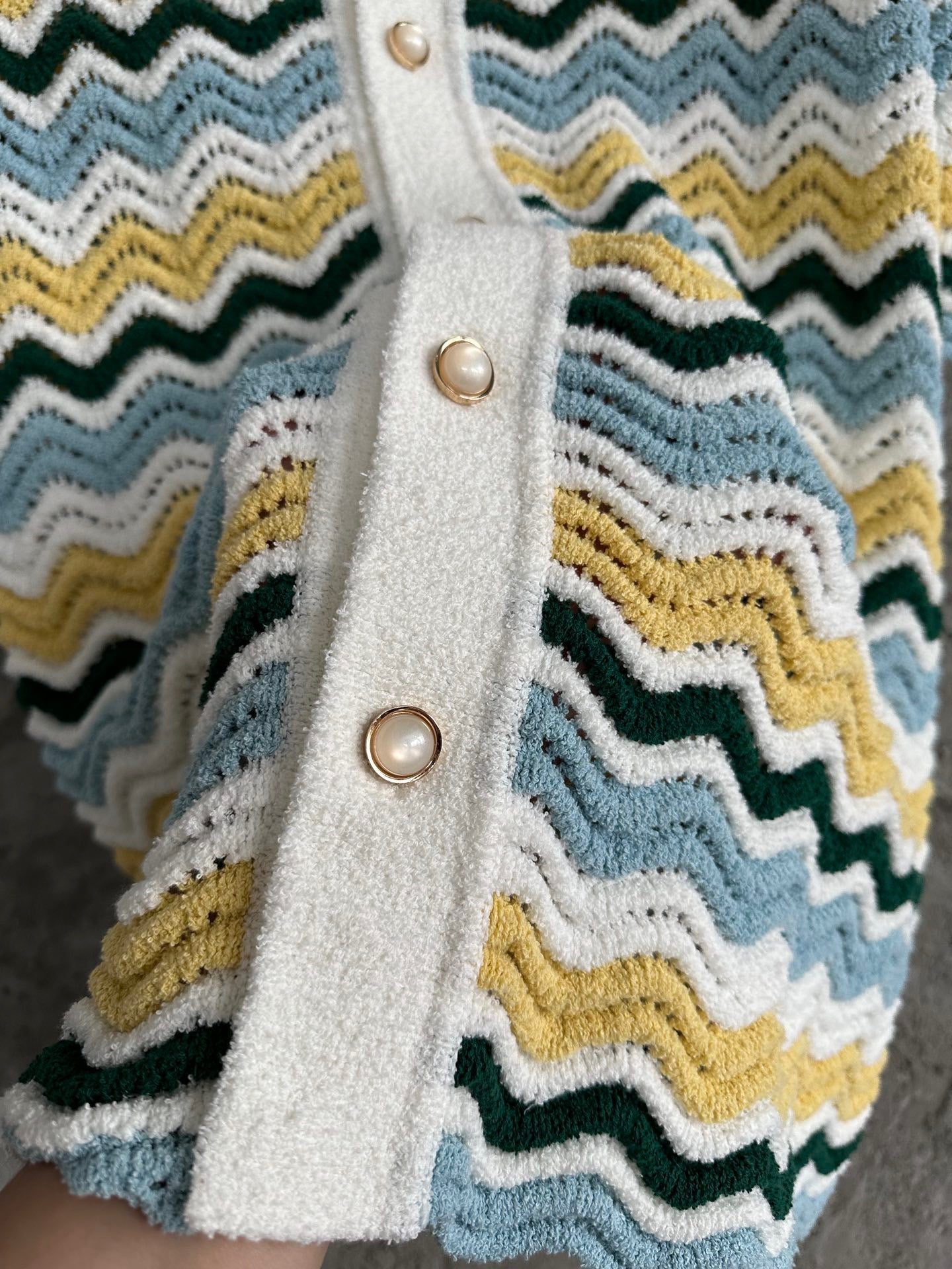 CASABLANCA WAVY BOUCLE BLUE AND YELLOW CROCHET SHIRTS