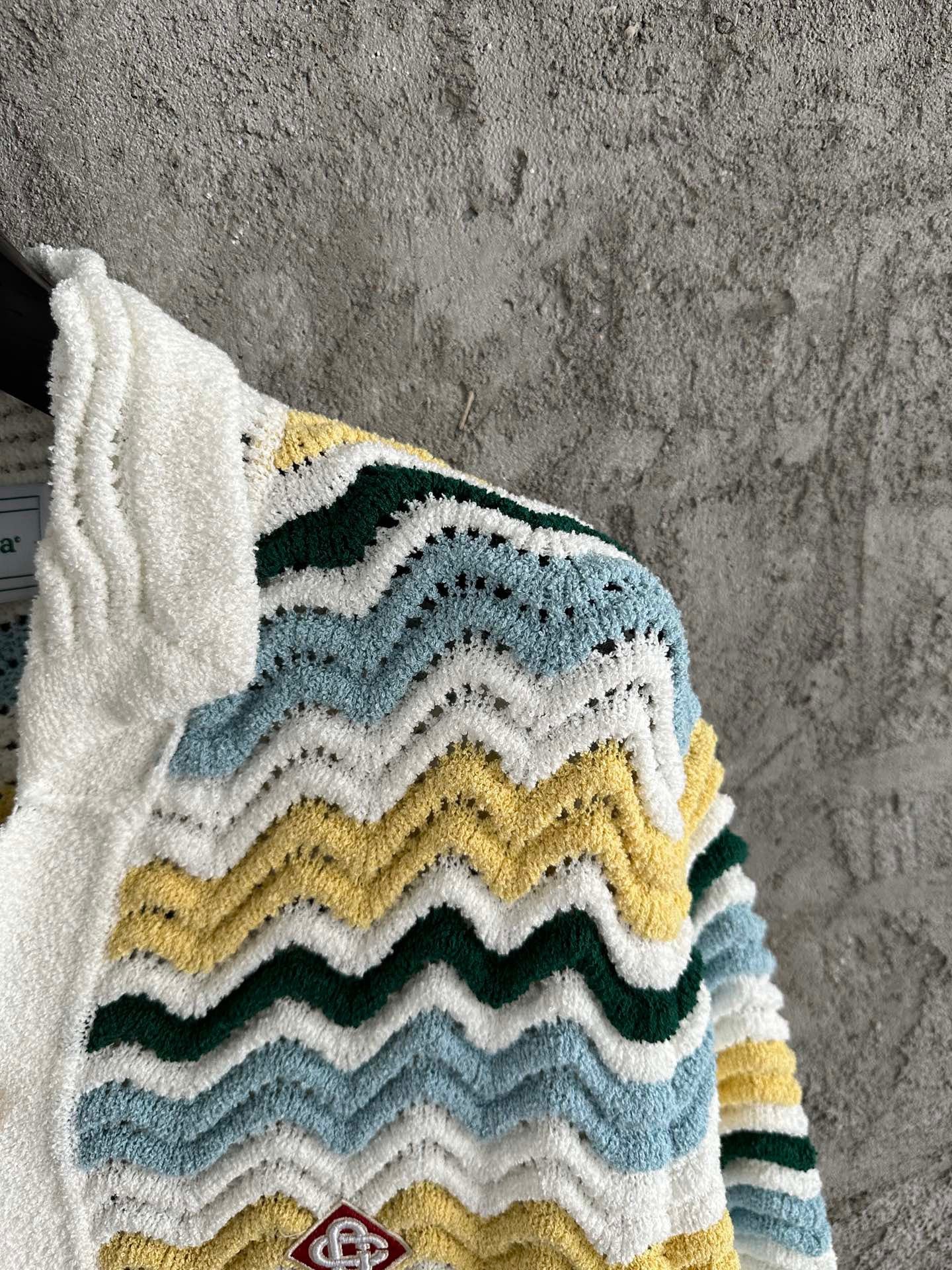 CASABLANCA WAVY BOUCLE BLUE AND YELLOW CROCHET SHIRTS