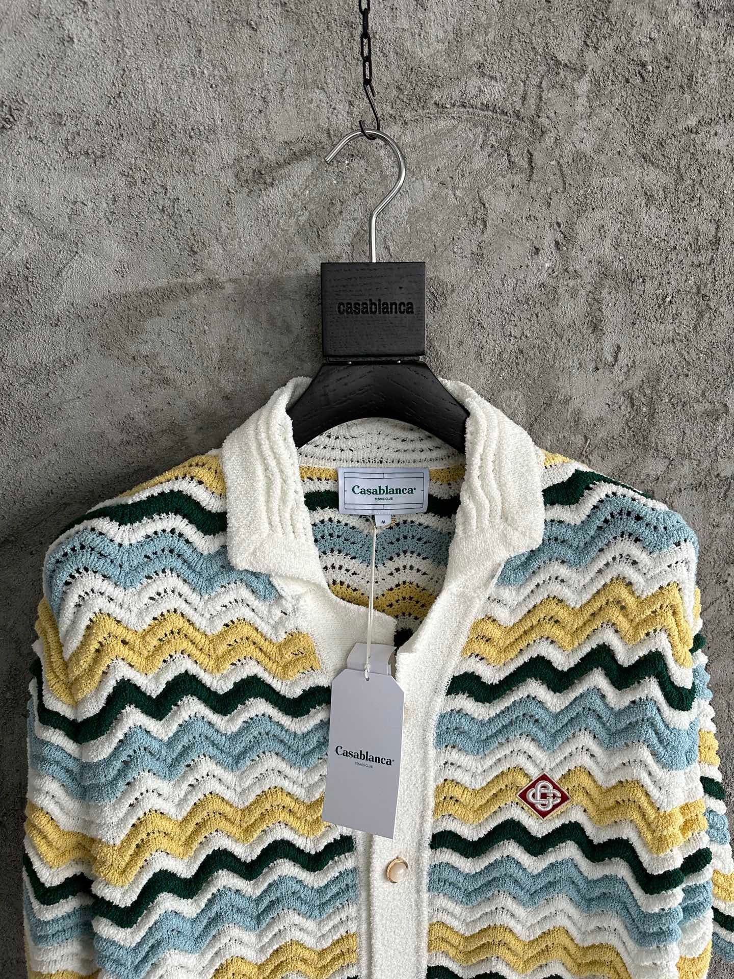 CASABLANCA WAVY BOUCLE BLUE AND YELLOW CROCHET SHIRTS