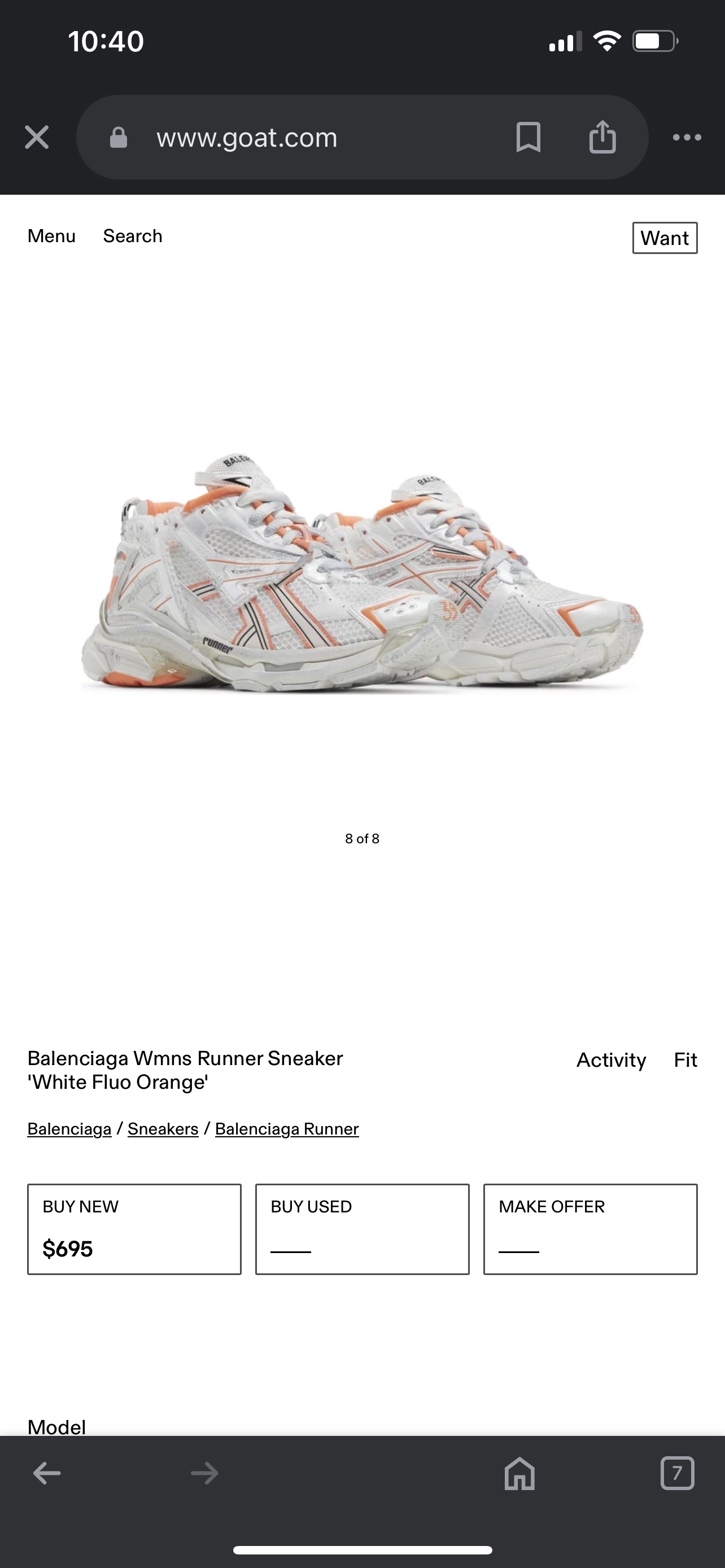 BALENCIAGA RUNNER White Fluo Orange