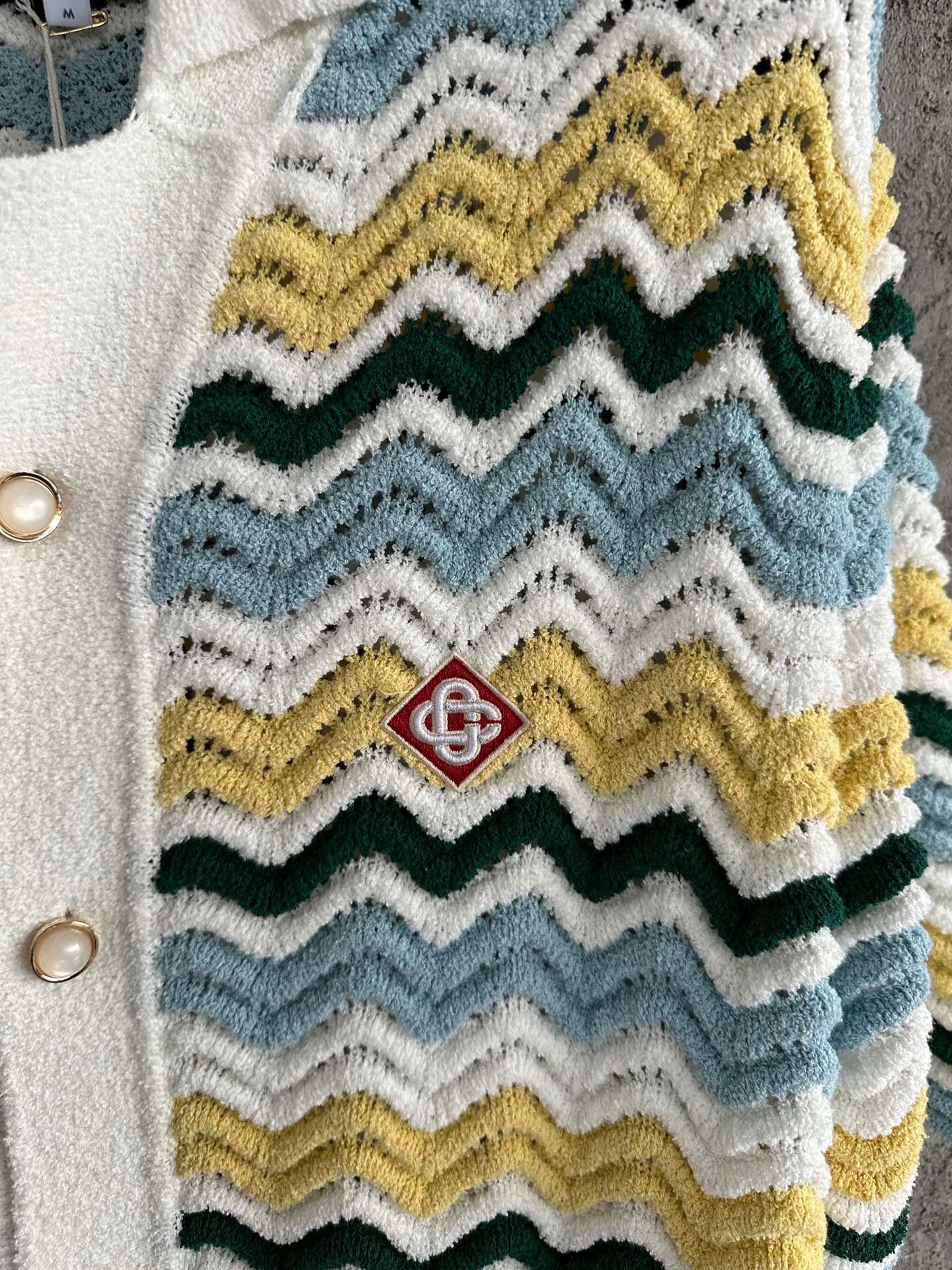 CASABLANCA WAVY BOUCLE BLUE AND YELLOW CROCHET SHIRTS