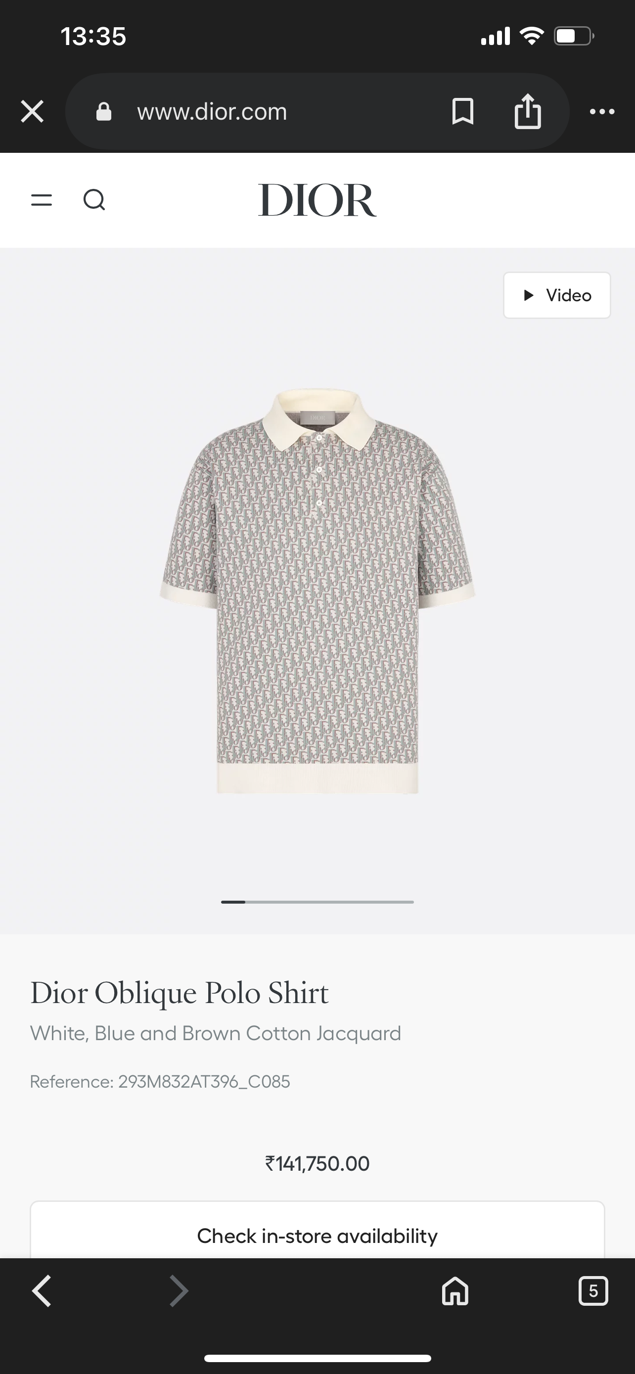 S2025 Dior Oblique Polo Shirt (White, Blue and Brown Cotton Jacquard)