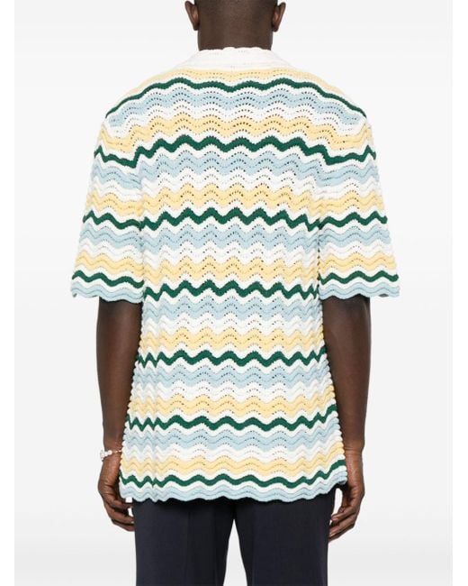 CASABLANCA WAVY BOUCLE BLUE AND YELLOW CROCHET SHIRTS