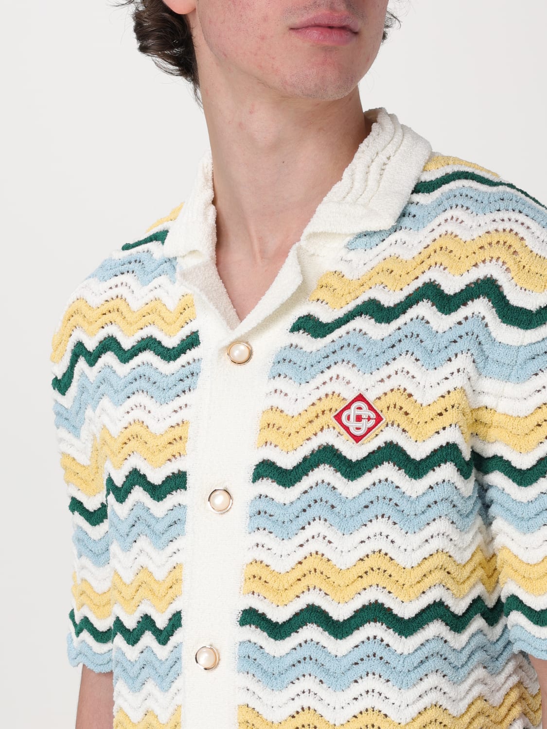 CASABLANCA WAVY BOUCLE BLUE AND YELLOW CROCHET SHIRTS