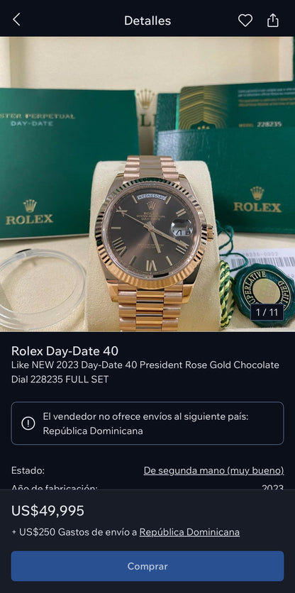 Rolex Day-Date 40mm Rose Gold on Chocolate Roman Dial
