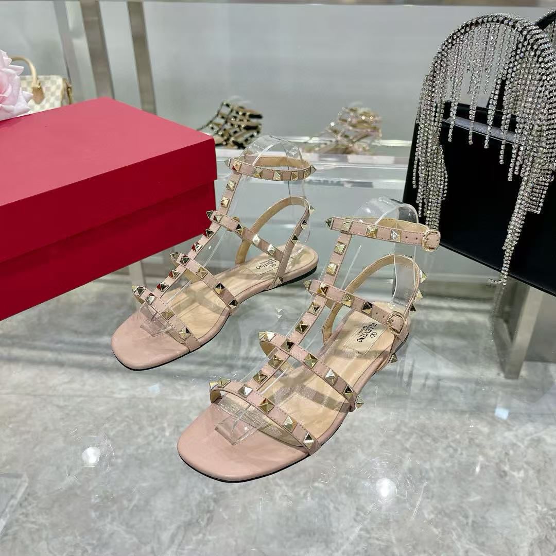 VALENTINO Sandalias Planas Rockstud De Piel De Becerro Con Tiras