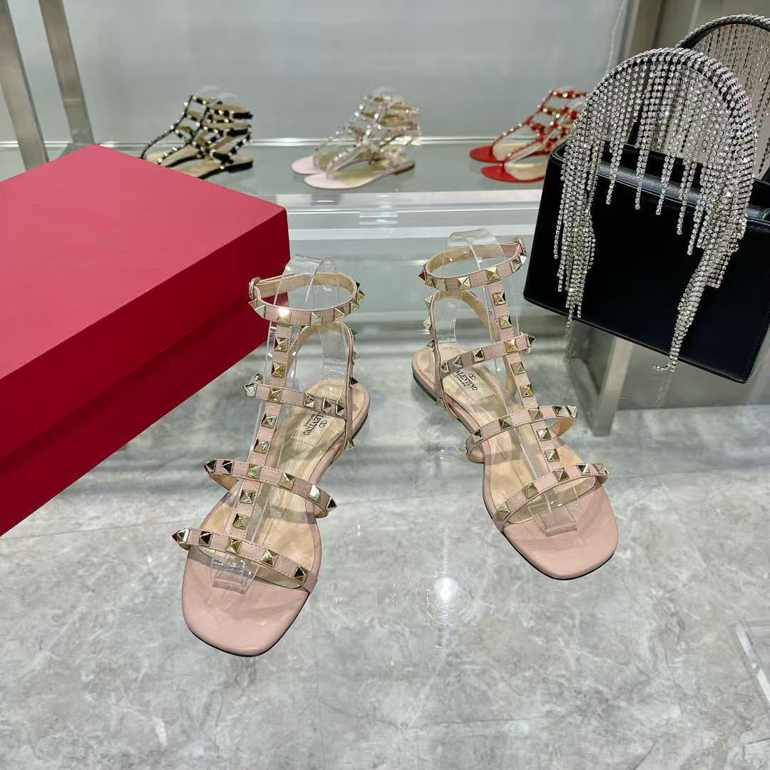 VALENTINO Sandalias Planas Rockstud De Piel De Becerro Con Tiras