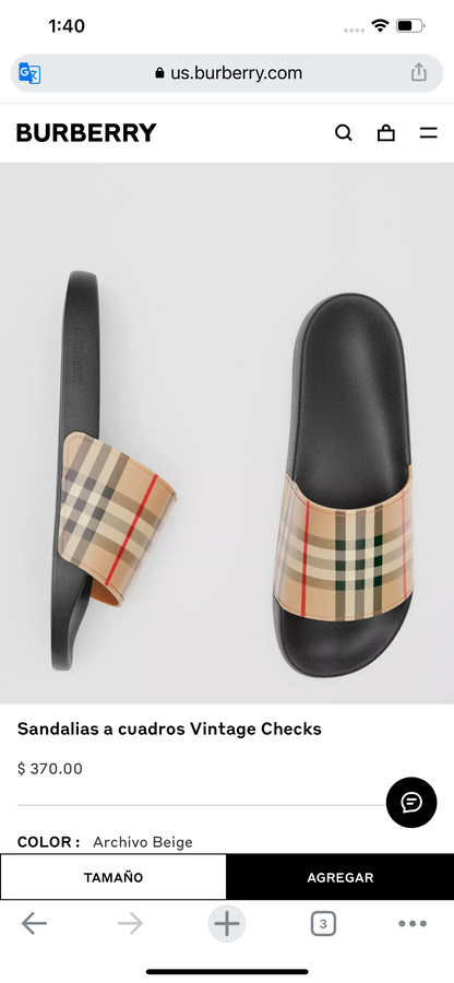 BURBERRY Vitange Check Print Slides