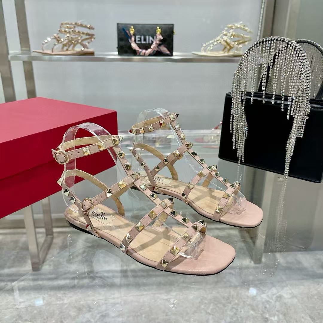 VALENTINO Sandalias Planas Rockstud De Piel De Becerro Con Tiras