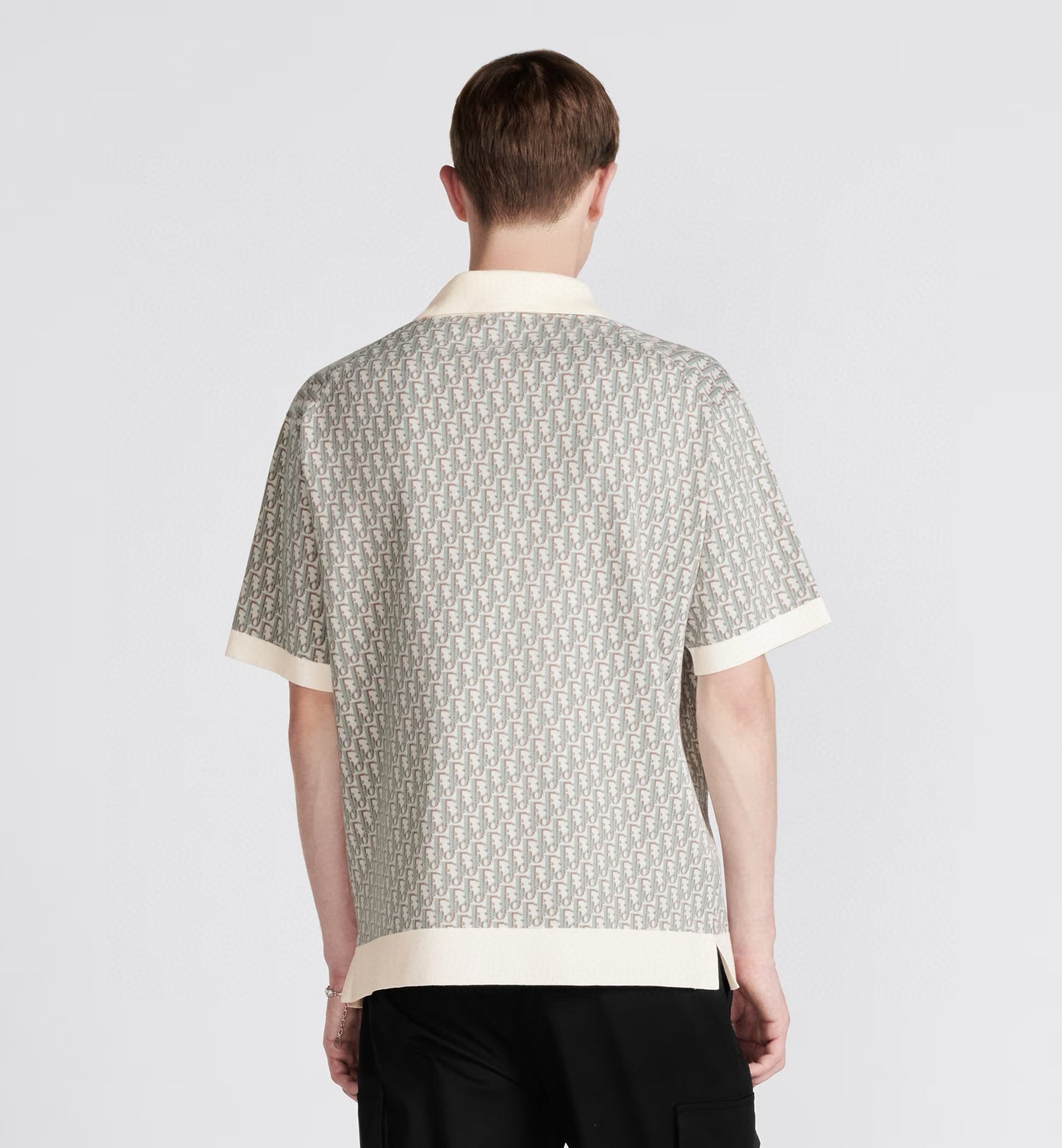 S2025 Dior Oblique Polo Shirt (White, Blue and Brown Cotton Jacquard)