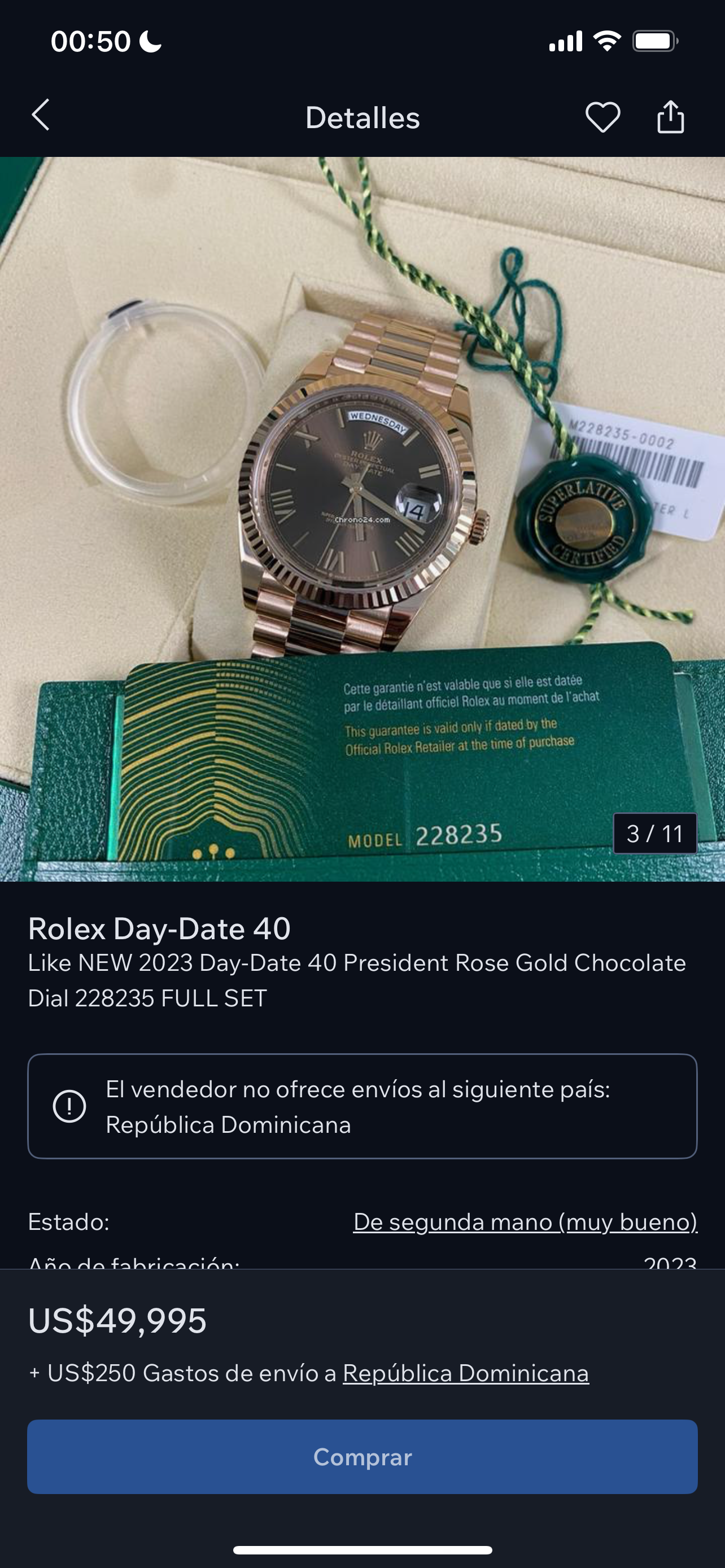 Rolex Day-Date 40mm Rose Gold on Chocolate Roman Dial