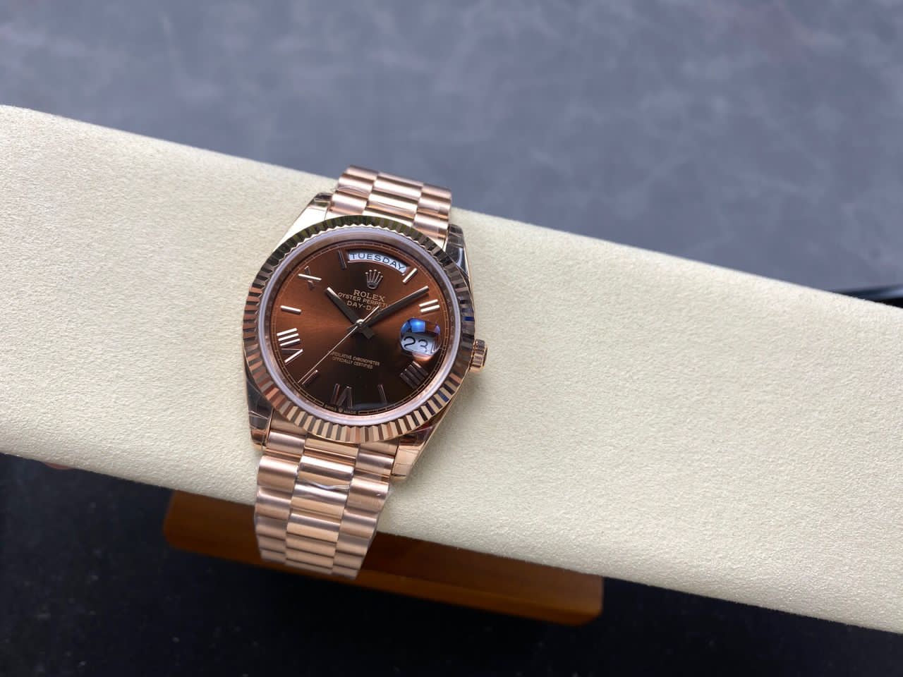 Rolex Day-Date 40mm Rose Gold on Chocolate Roman Dial