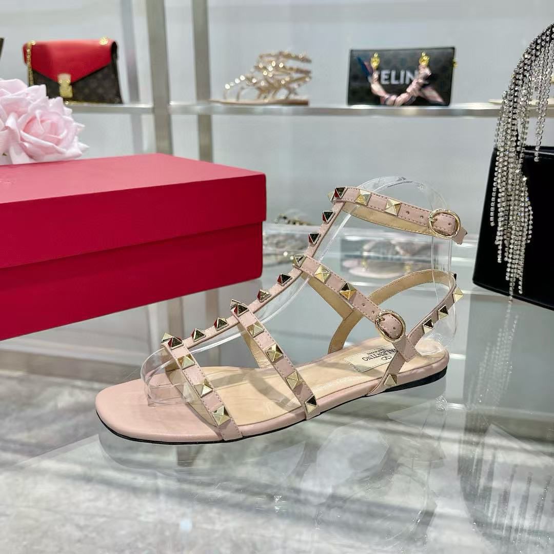 VALENTINO Sandalias Planas Rockstud De Piel De Becerro Con Tiras