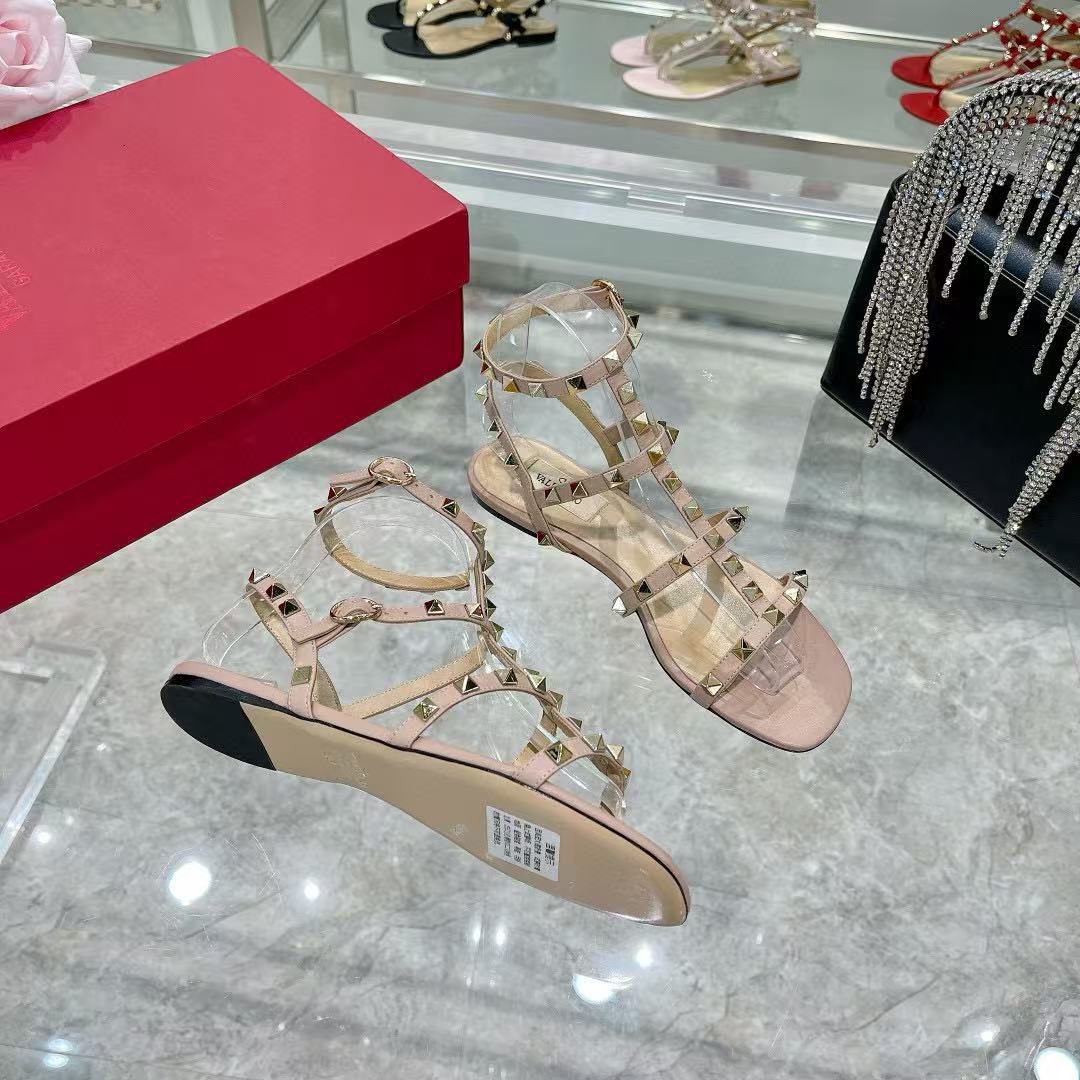 VALENTINO Sandalias Planas Rockstud De Piel De Becerro Con Tiras