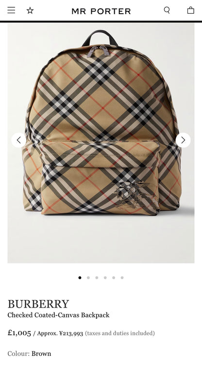 BURBERRY Small Check Backpack