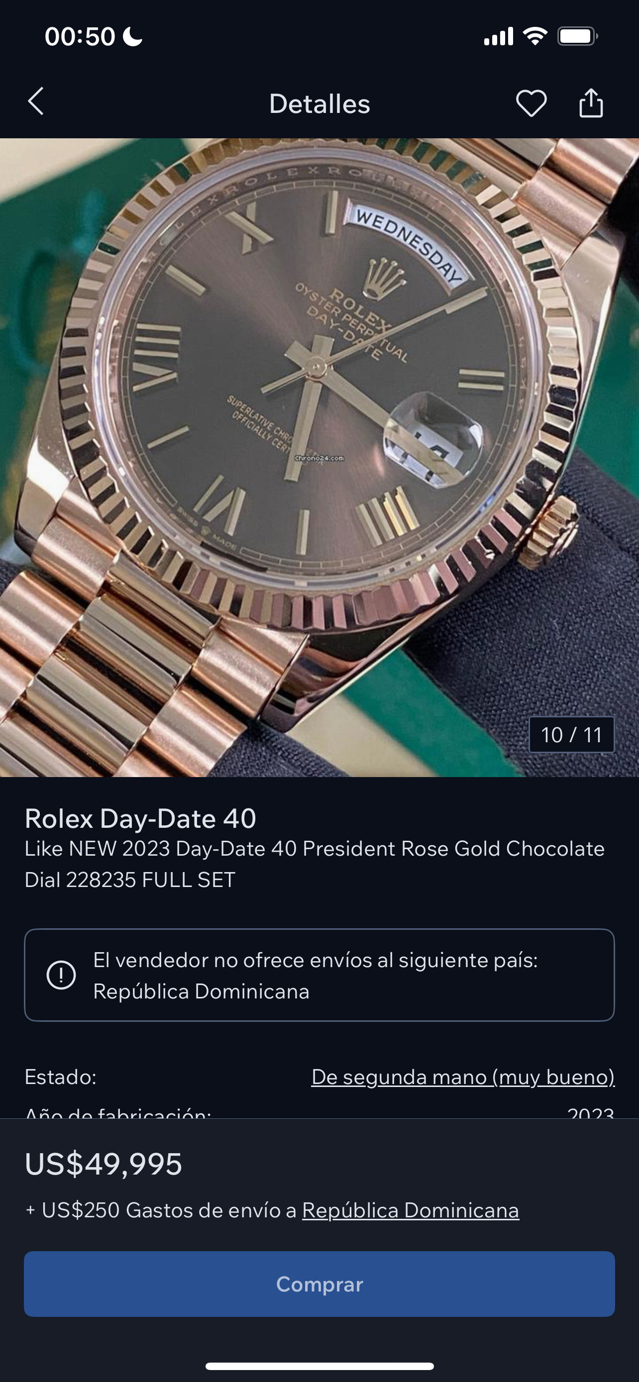 Rolex Day-Date 40mm Rose Gold on Chocolate Roman Dial