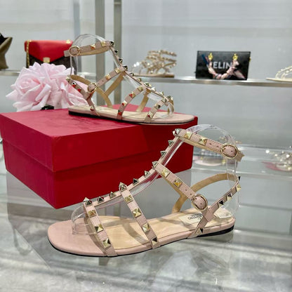 VALENTINO Sandalias Planas Rockstud De Piel De Becerro Con Tiras