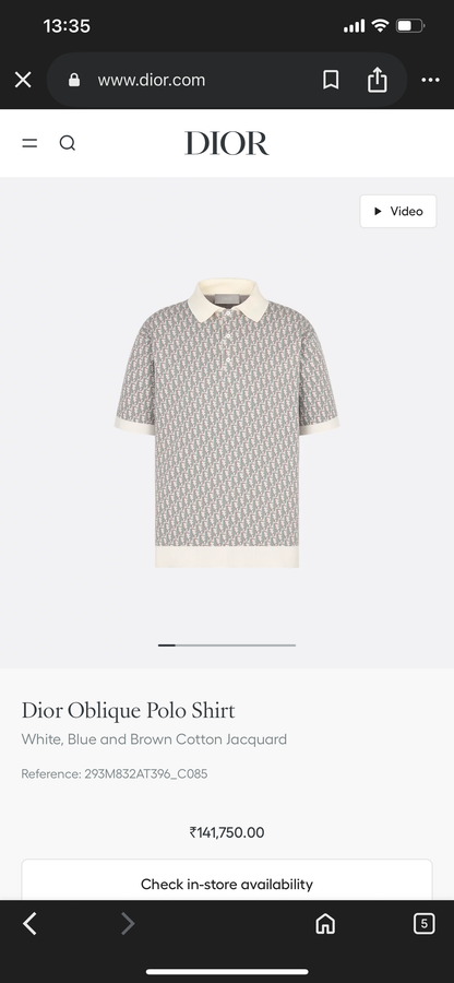 S2025 Dior Oblique Polo Shirt (White, Blue and Brown Cotton Jacquard)