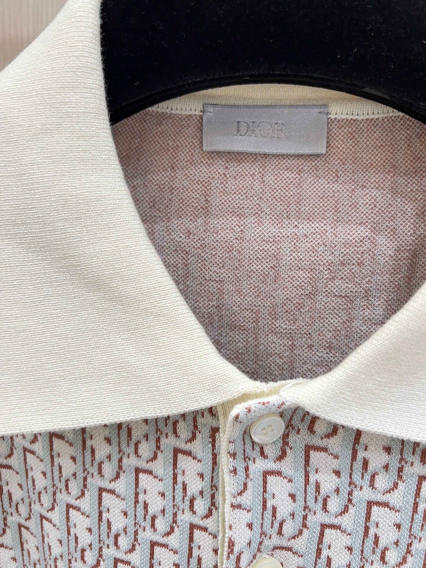 S2025 Dior Oblique Polo Shirt (White, Blue and Brown Cotton Jacquard)