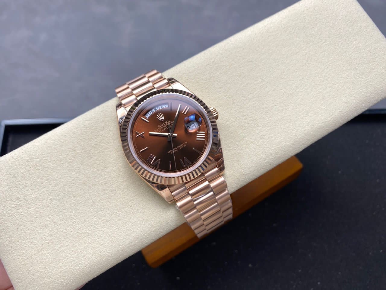 Rolex Day-Date 40mm Rose Gold on Chocolate Roman Dial