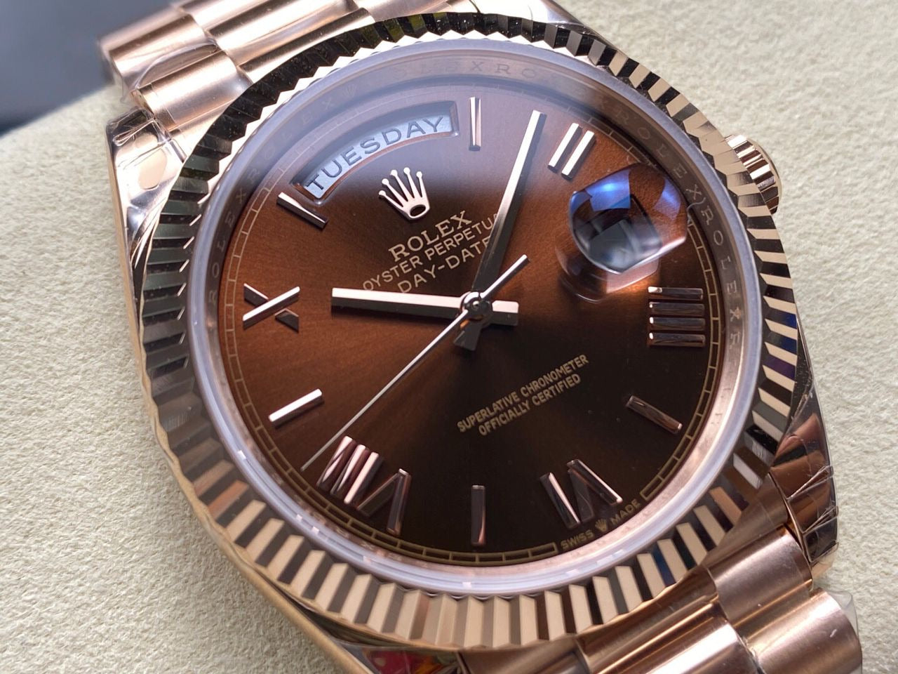 Rolex Day-Date 40mm Rose Gold on Chocolate Roman Dial