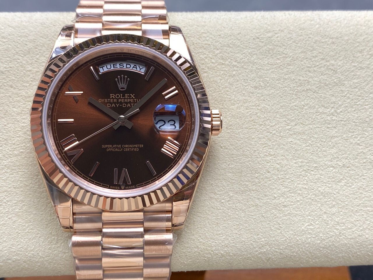 Rolex Day-Date 40mm Rose Gold on Chocolate Roman Dial