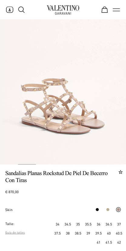 VALENTINO Sandalias Planas Rockstud De Piel De Becerro Con Tiras