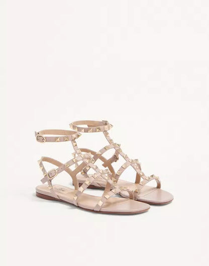 VALENTINO Sandalias Planas Rockstud De Piel De Becerro Con Tiras