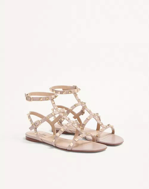 VALENTINO Sandalias Planas Rockstud De Piel De Becerro Con Tiras